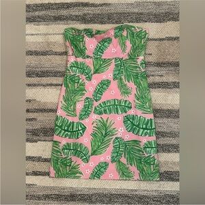 Kaeli Smith Strapless Palm Print Dress Pink Green Resort Size 8